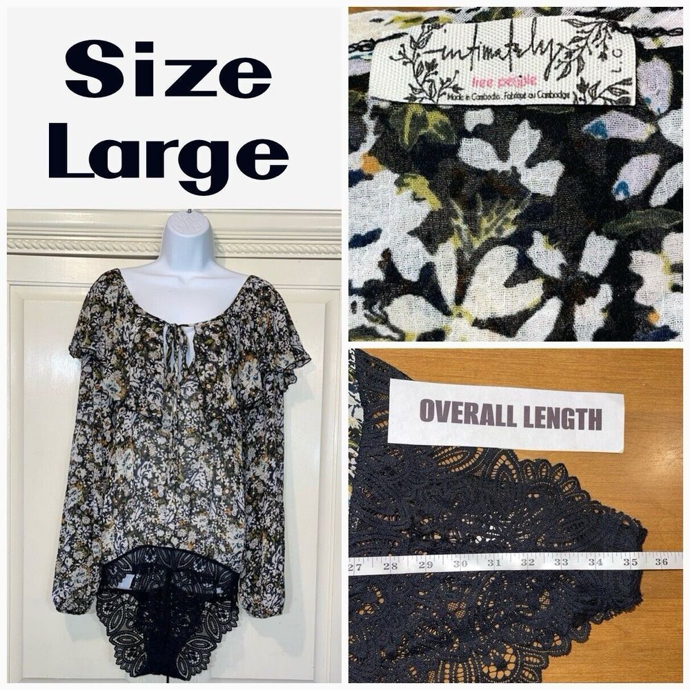 Free People‎ Top Women L Intimately Gauze Bodysuit Floral Fairy Ruffle Blouse